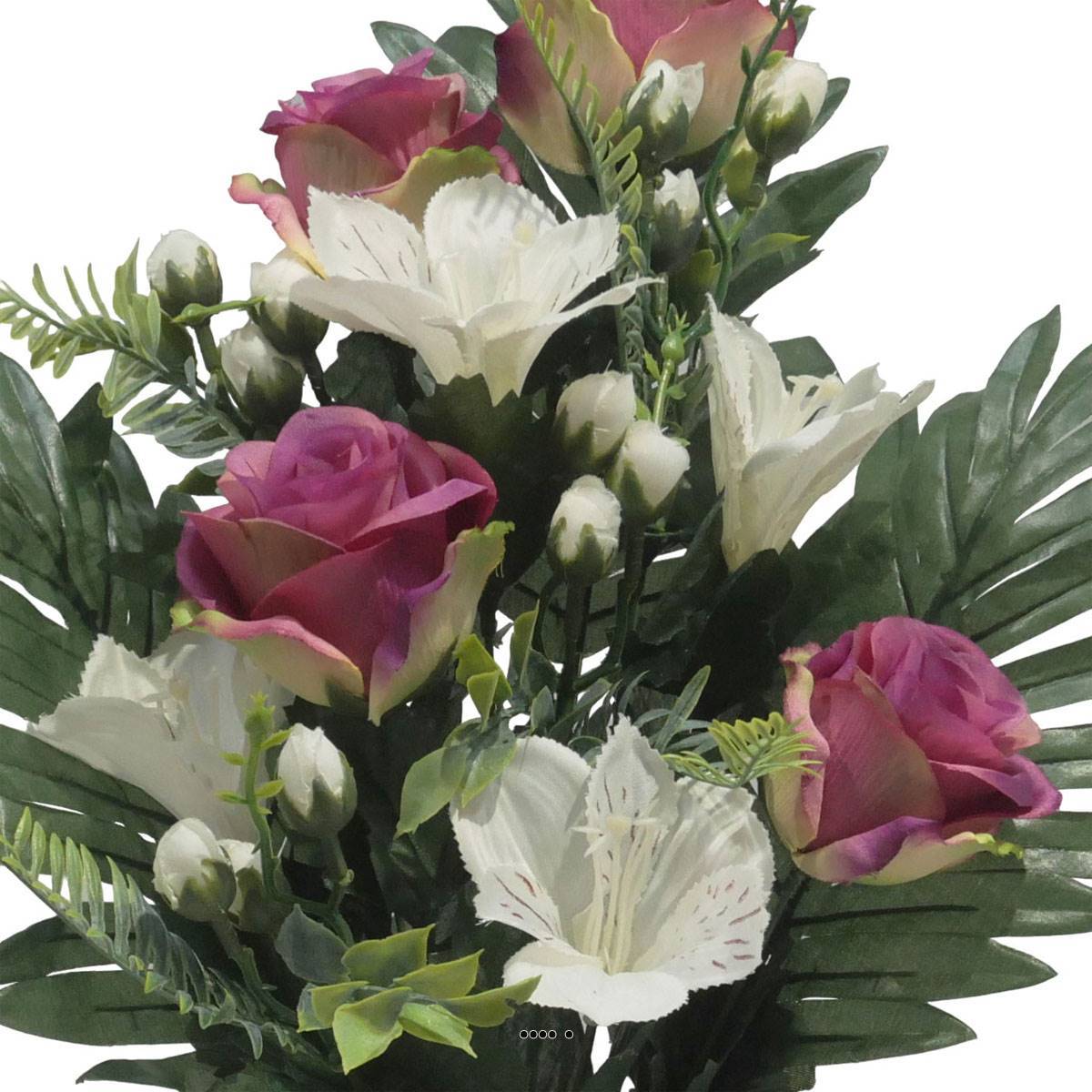 Artificielles - Jardinière fleurs artificielles Rose, Alstromeria et mini fleurs Pourpre pour la Toussaint - couleur: Pourpre - Image 3