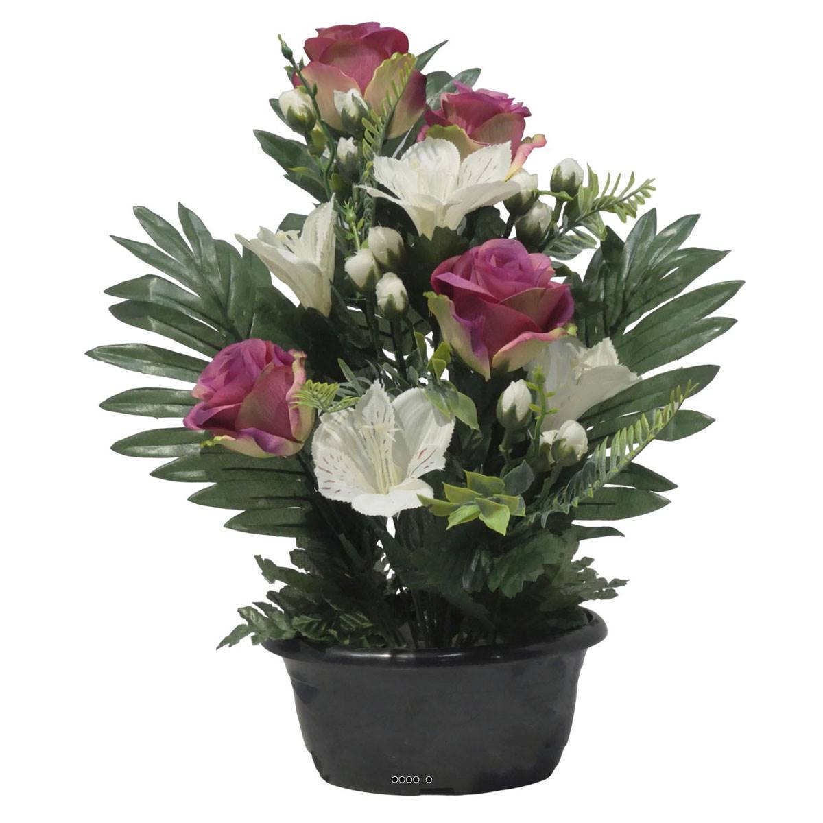 Artificielles - Jardinière fleurs artificielles Rose, Alstromeria et mini fleurs Pourpre pour la Toussaint - couleur: Pourpre - Image 2