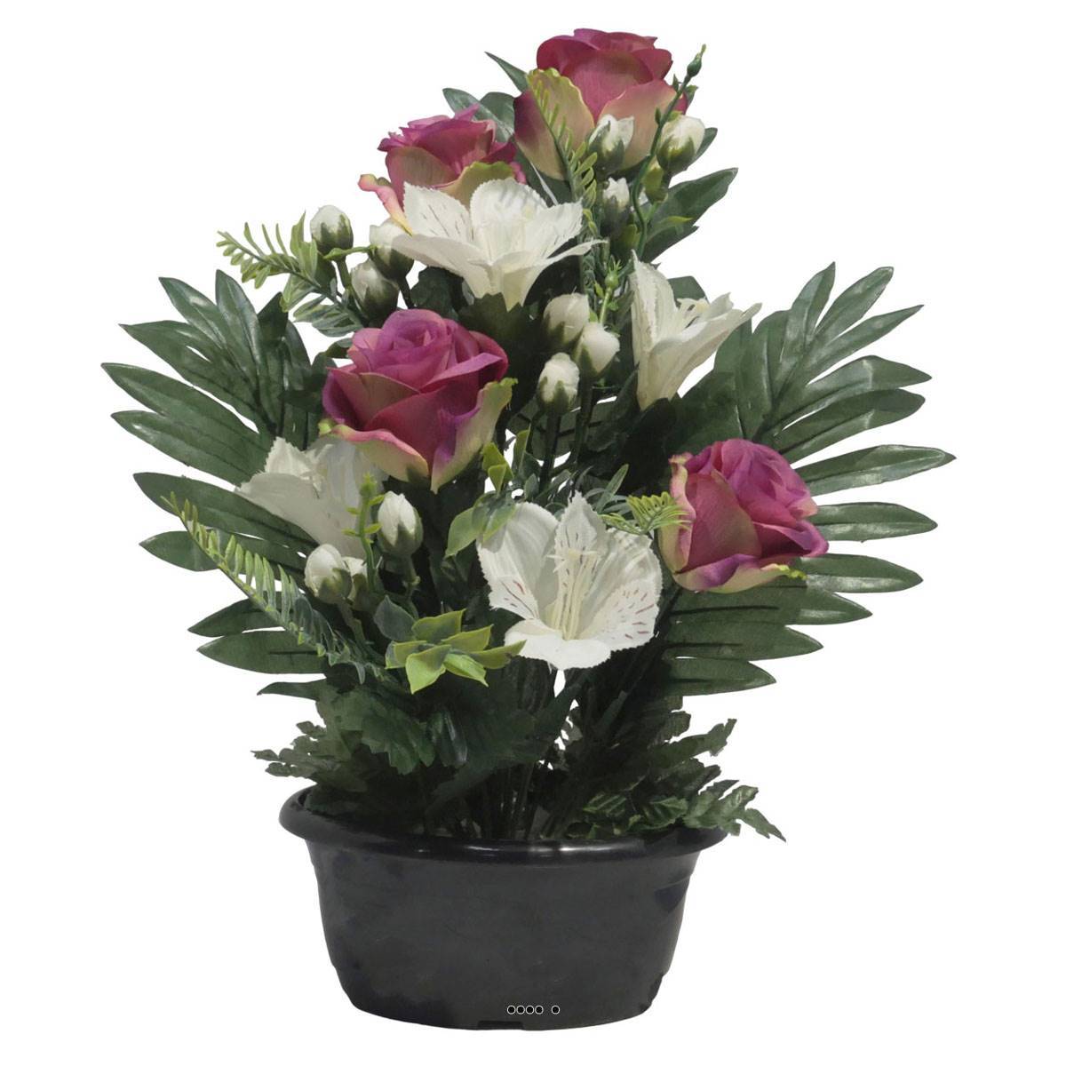 Artificielles - Jardinière fleurs artificielles Rose, Alstromeria et mini fleurs Pourpre pour la Toussaint - couleur: Pourpre - Image 1