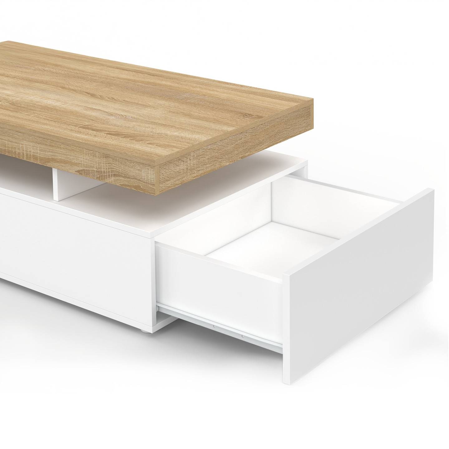 Table basse rectangulaire ELSA 100 cm 2 tiroirs en bois blanc et plateau façon hêtre - Image 6