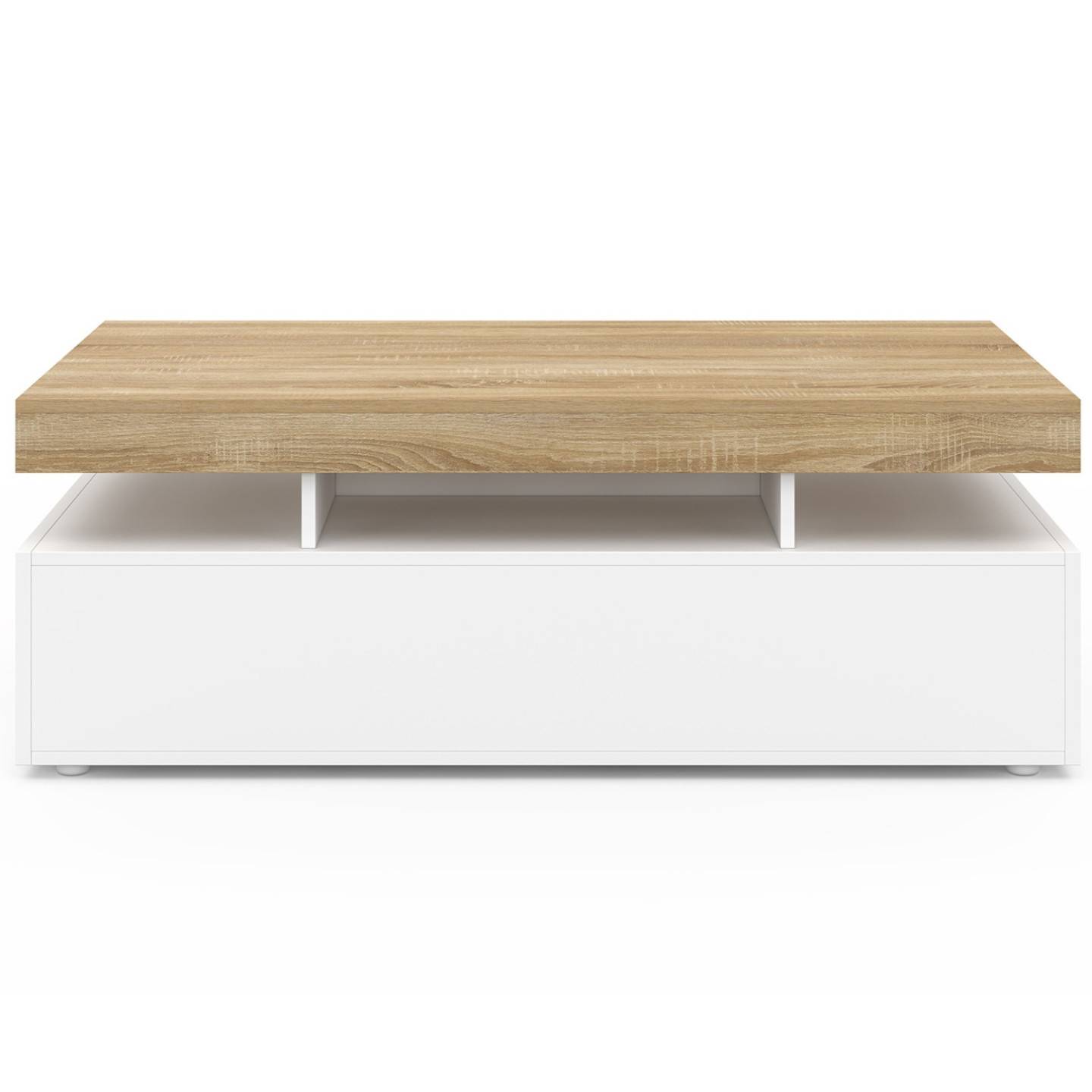 Table basse rectangulaire ELSA 100 cm 2 tiroirs en bois blanc et plateau façon hêtre - Image 3