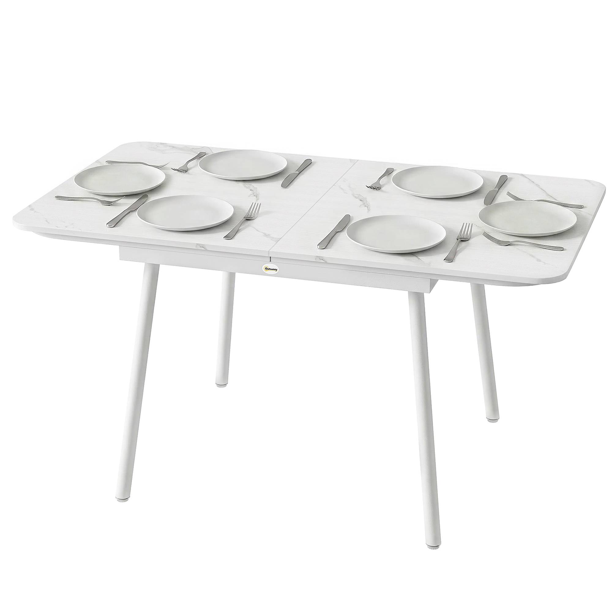 Sans Marque - Table de Jardin Rectangulaire pour 4-6 Personnes, Plateau en WPC et Cadre en Métal, Pieds Réglables, 140x80x75cm, Blanc - Image 2