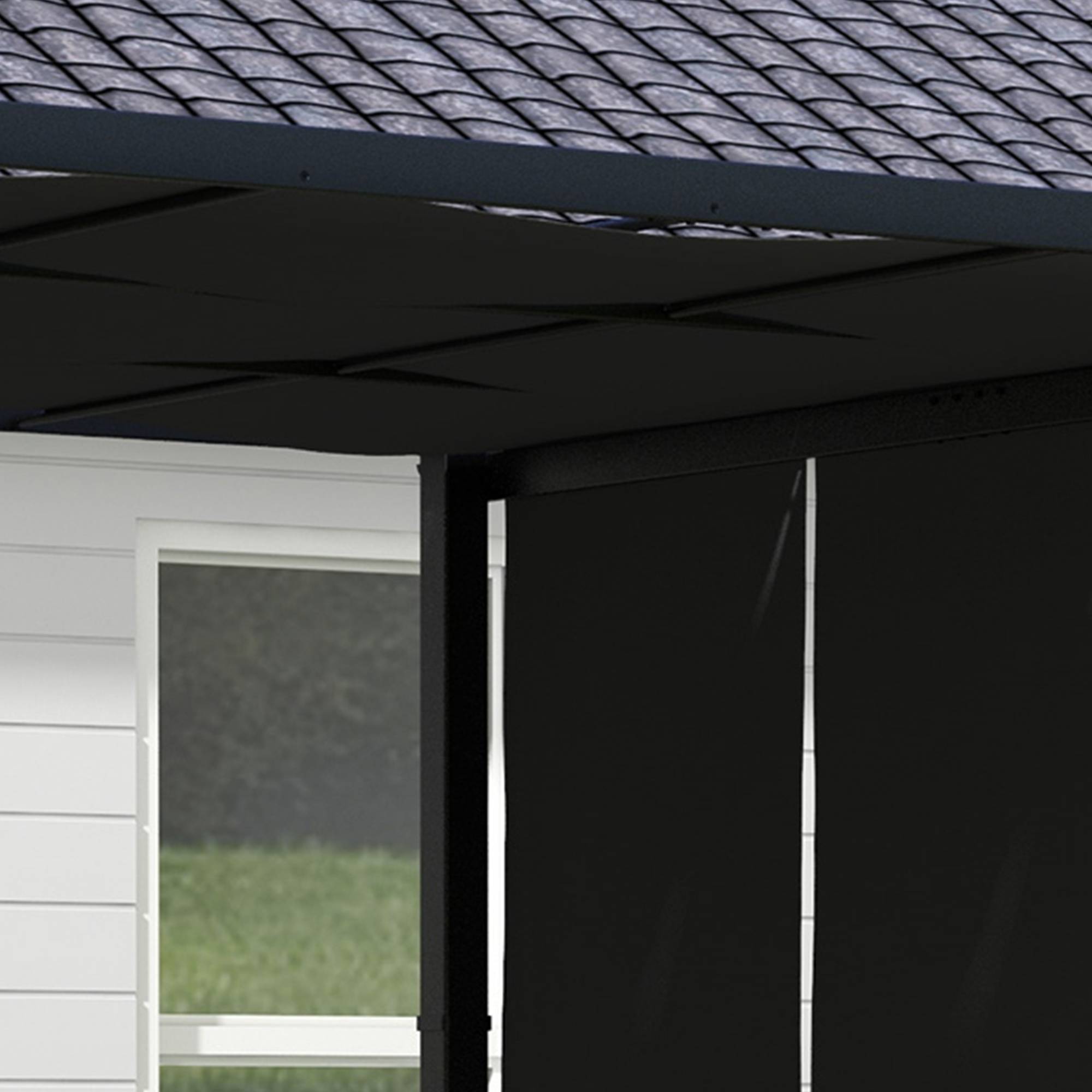 Outsunny - Pergola 3 toiles coulissantes - dim. 2,97L x 2,97l x 2,38H m - acier époxy polyester haute densité anthracite - Image 5