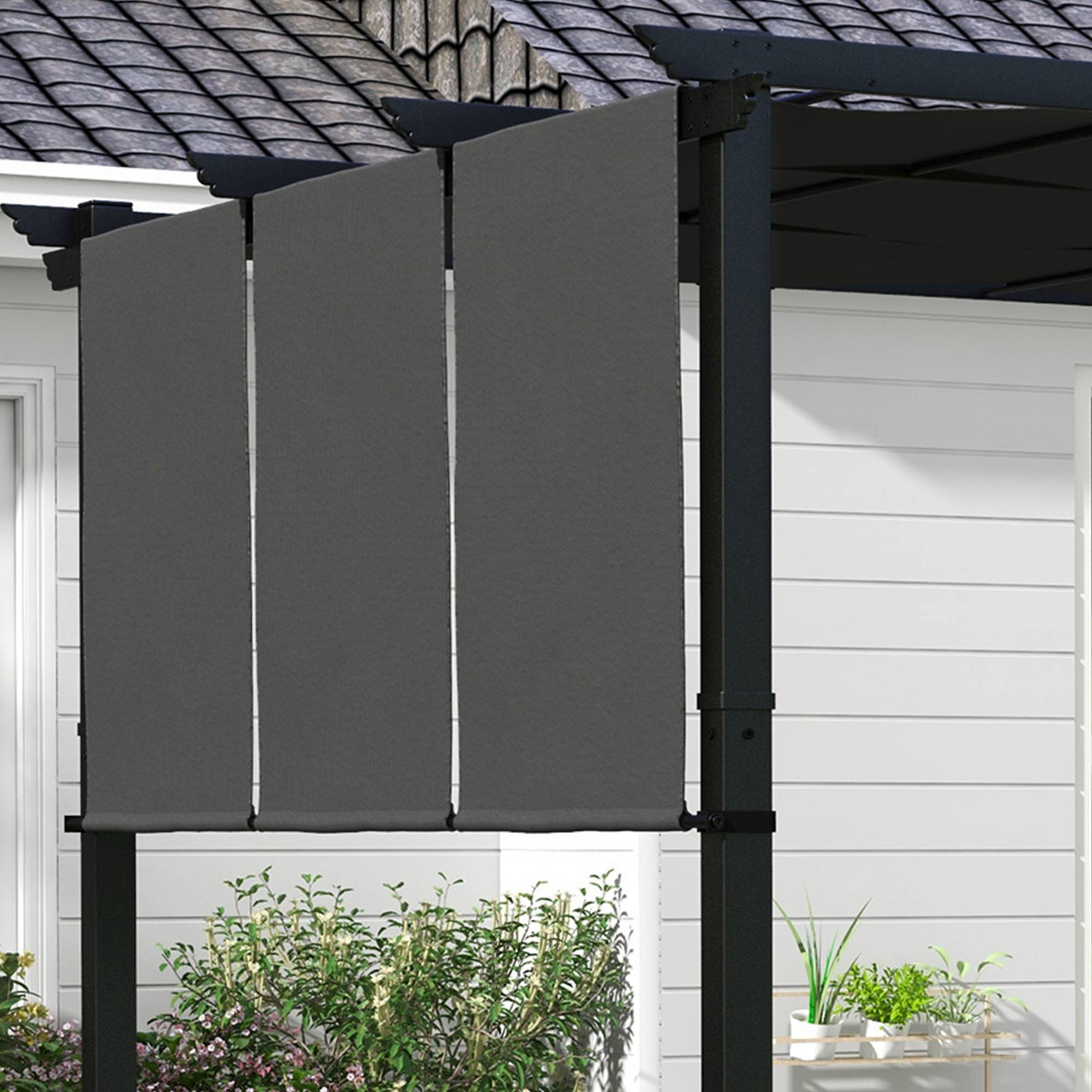 Outsunny - Pergola 3 toiles coulissantes - dim. 2,97L x 2,97l x 2,38H m - acier époxy polyester haute densité anthracite - Image 4