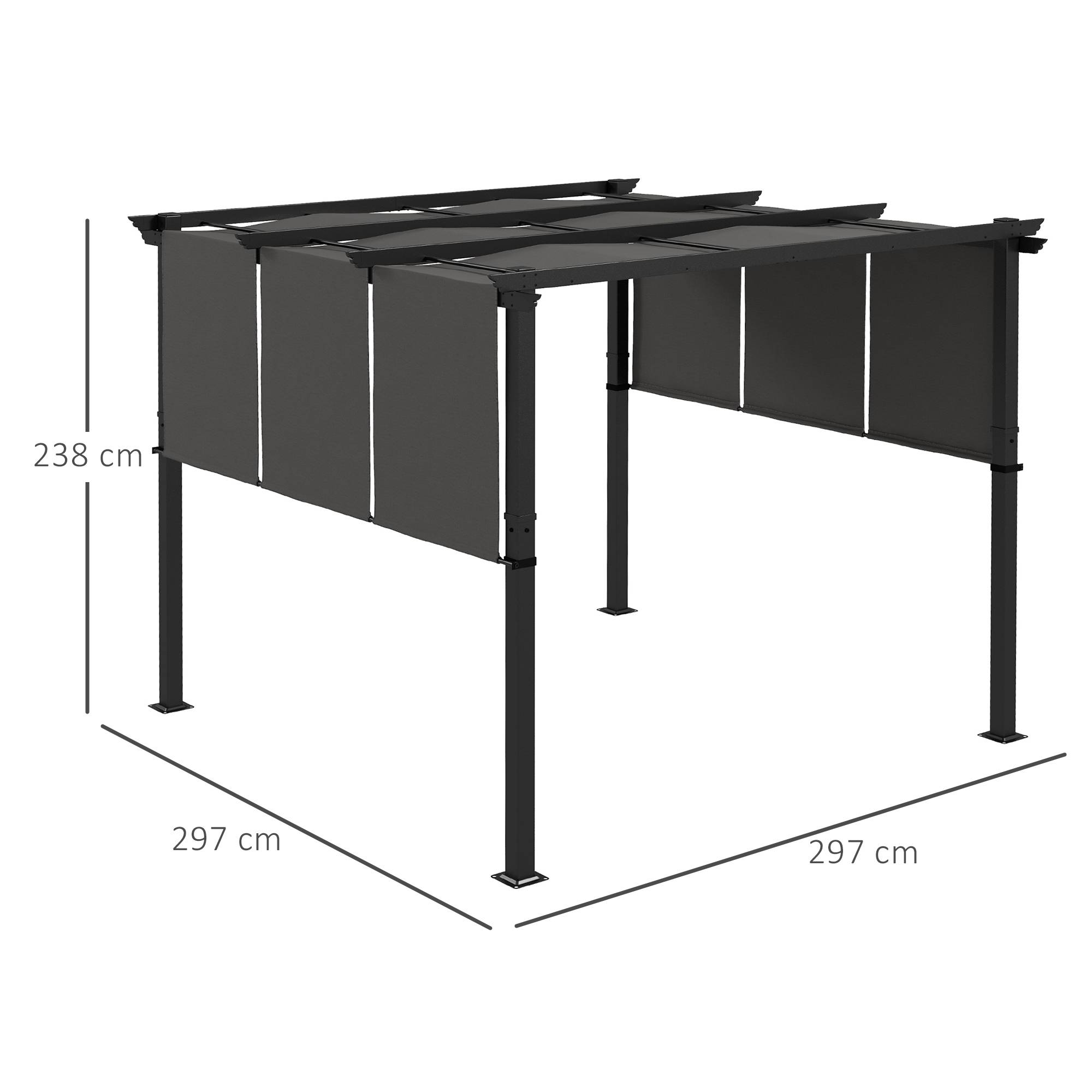 Outsunny - Pergola 3 toiles coulissantes - dim. 2,97L x 2,97l x 2,38H m - acier époxy polyester haute densité anthracite - Image 3