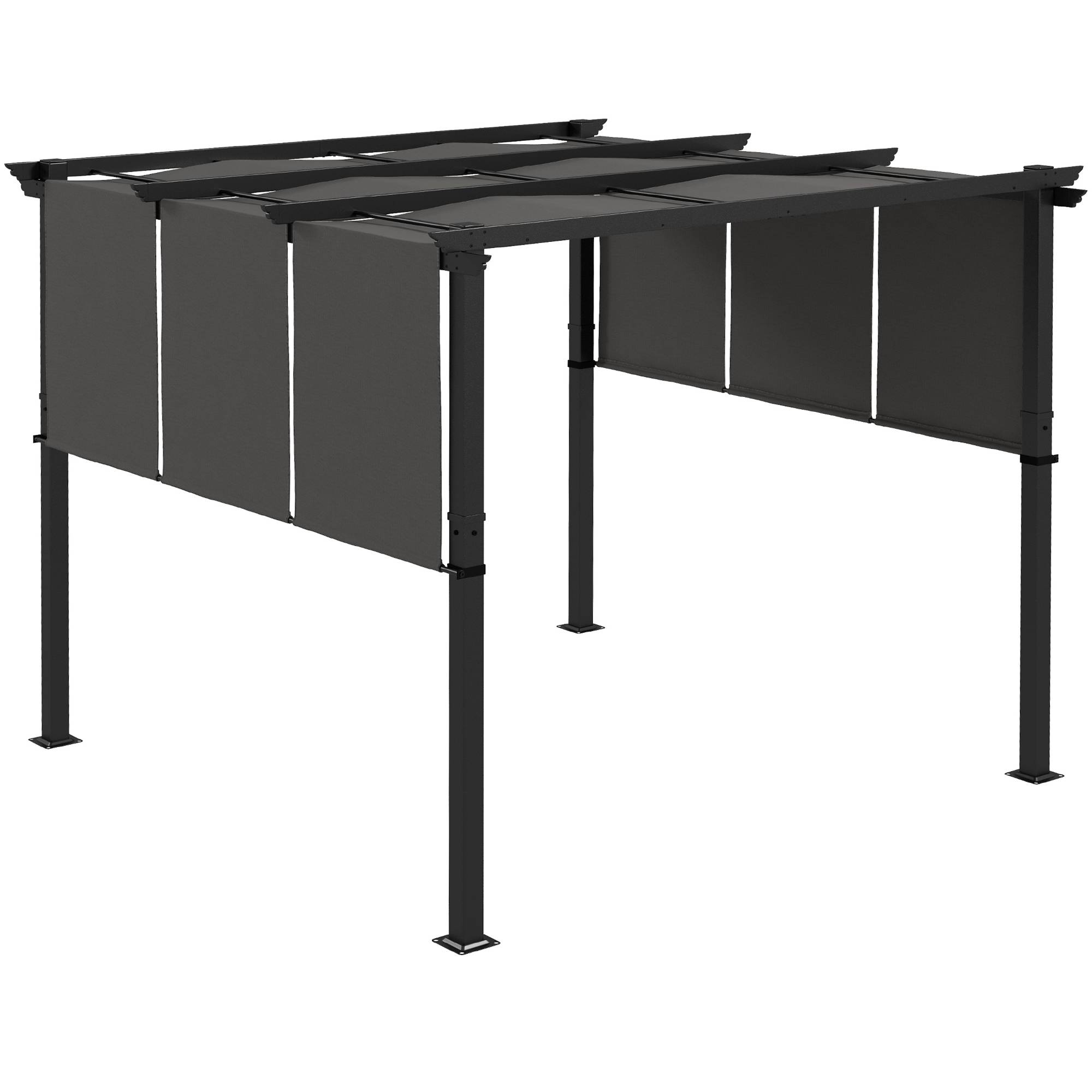 Outsunny - Pergola 3 toiles coulissantes - dim. 2,97L x 2,97l x 2,38H m - acier époxy polyester haute densité anthracite - Image 1