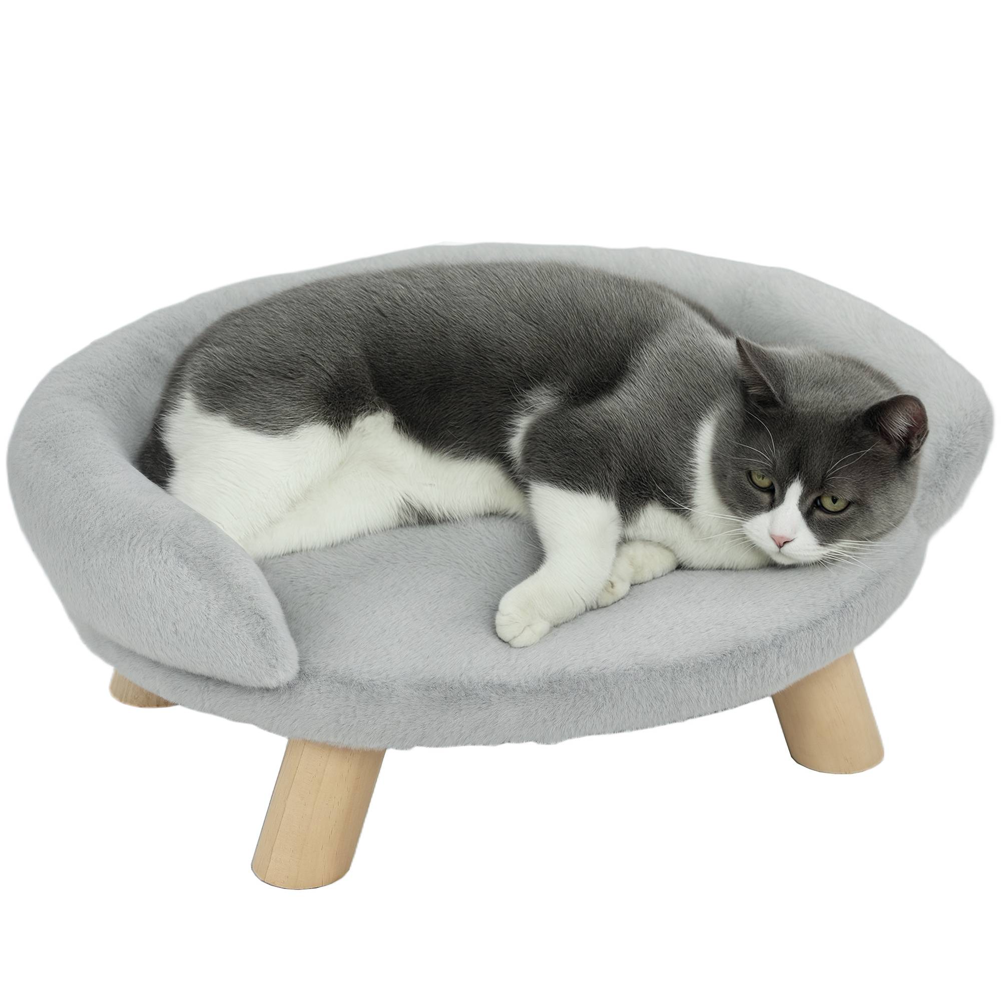 Sans Marque - Canapé-lit peluche amovible chiens chats dossier 47x40x20 cm gris - Image 1