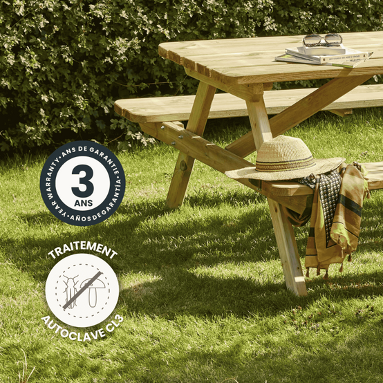 Forest Style - TABLE PIQUE NIQUE BOIS 180CM AVEC BANCS RABATTABLES - Image 5