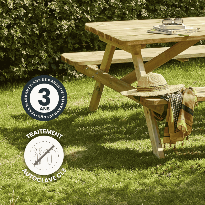Forest Style - TABLE PIQUE NIQUE BOIS 180CM AVEC BANCS RABATTABLES - Image 5