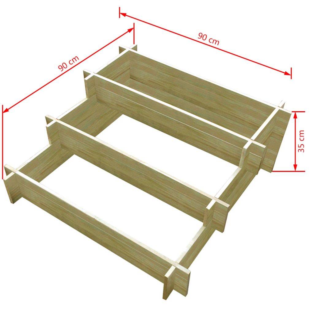 Helloshop26 - Jardinière à 3 niveau x 90 x 90 x 35 cm jardin plantes fleurs bois imprégné - Image 4