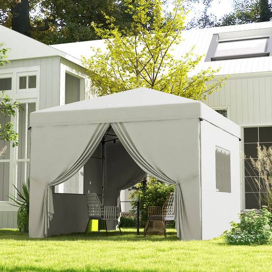 Tente pliante 3x3m avec 4 rideaux latéraux, 2 fenêtres en filet, hauteur réglable, imperméable et résistante aux UV, blanche - Image 3