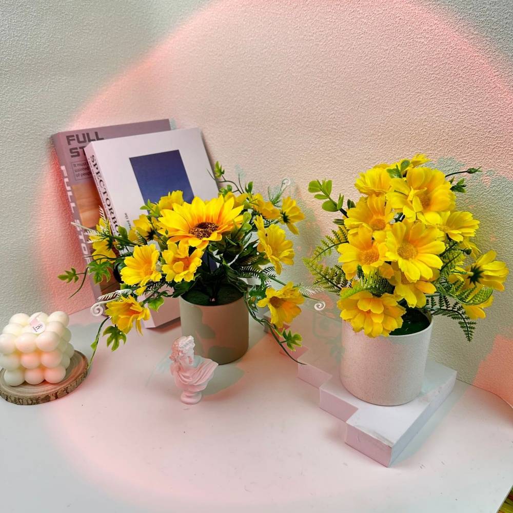 Pot Décoratif Tournesols et Marguerites Artificielles - Composition Colorée pour Salon et Chambre - Lytech - Image 4
