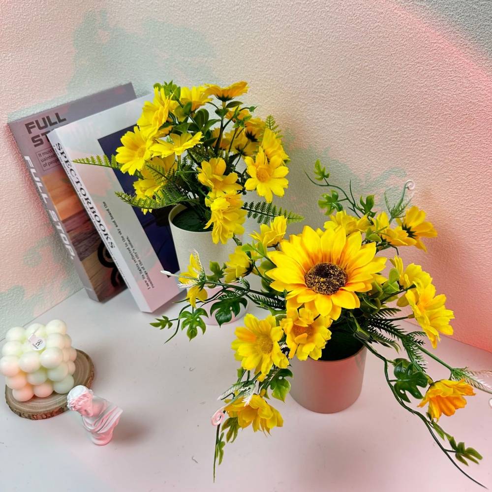 Pot Décoratif Tournesols et Marguerites Artificielles - Composition Colorée pour Salon et Chambre - Lytech - Image 3