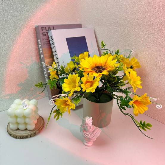 Pot Décoratif Tournesols et Marguerites Artificielles - Composition Colorée pour Salon et Chambre - Lytech - Image 2