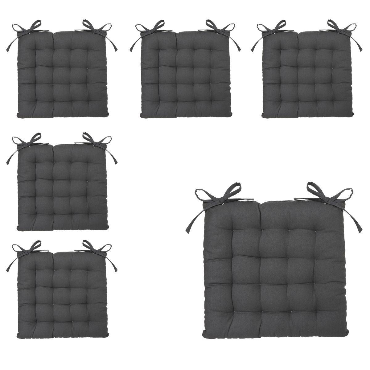 Lot de 6 Galettes de chaise en Coton Gris foncé 38 x 38 cm - Image 1