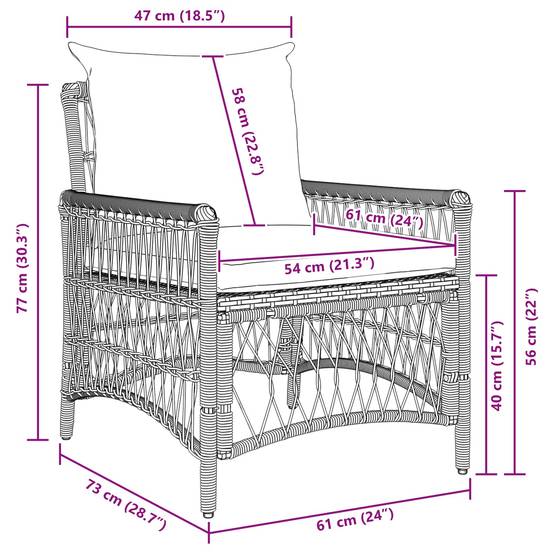 Chaise de jardin avec coussin Polyrotins Gris 73 x 61 x 77 cm, Poids :10.8kg - PANGIVO - Image 6