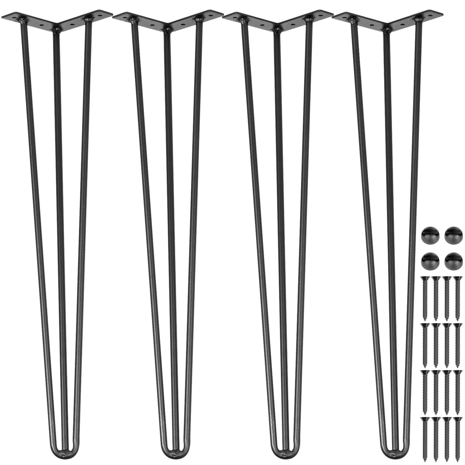 VEVOR Pieds de table épingle à cheveux 4 pcs 66cm. Acier 3 tiges robustes, noirs. Pour créer table basse. - Image 1