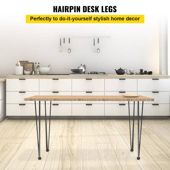 VEVOR Pieds de table épingle à cheveux 4 pcs 66cm. Acier 3 tiges robustes, noirs. Pour créer table basse. - Image 2