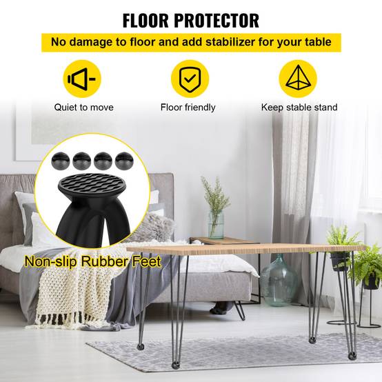 VEVOR Pieds de table épingle à cheveux 4 pcs 66cm. Acier 3 tiges robustes, noirs. Pour créer table basse. - Image 5