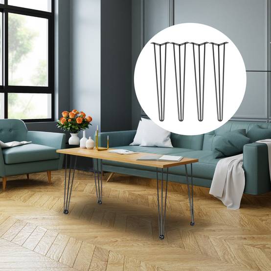 VEVOR Pieds de table épingle à cheveux 4 pcs 66cm. Acier 3 tiges robustes, noirs. Pour créer table basse. - Image 8