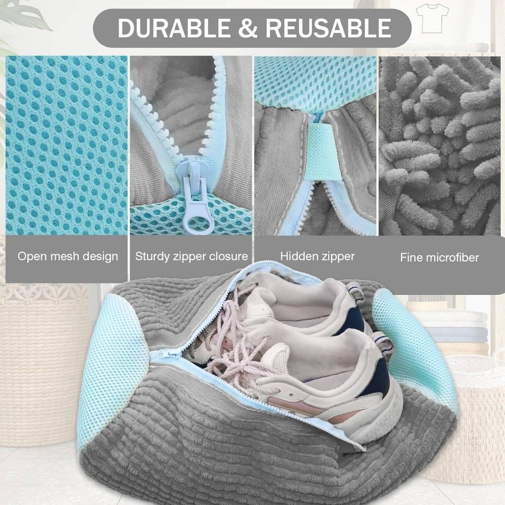 0 - Sac lavage chaussures -360° Protection machine à laver - Microfibre/Nylon - Gris - Image 3