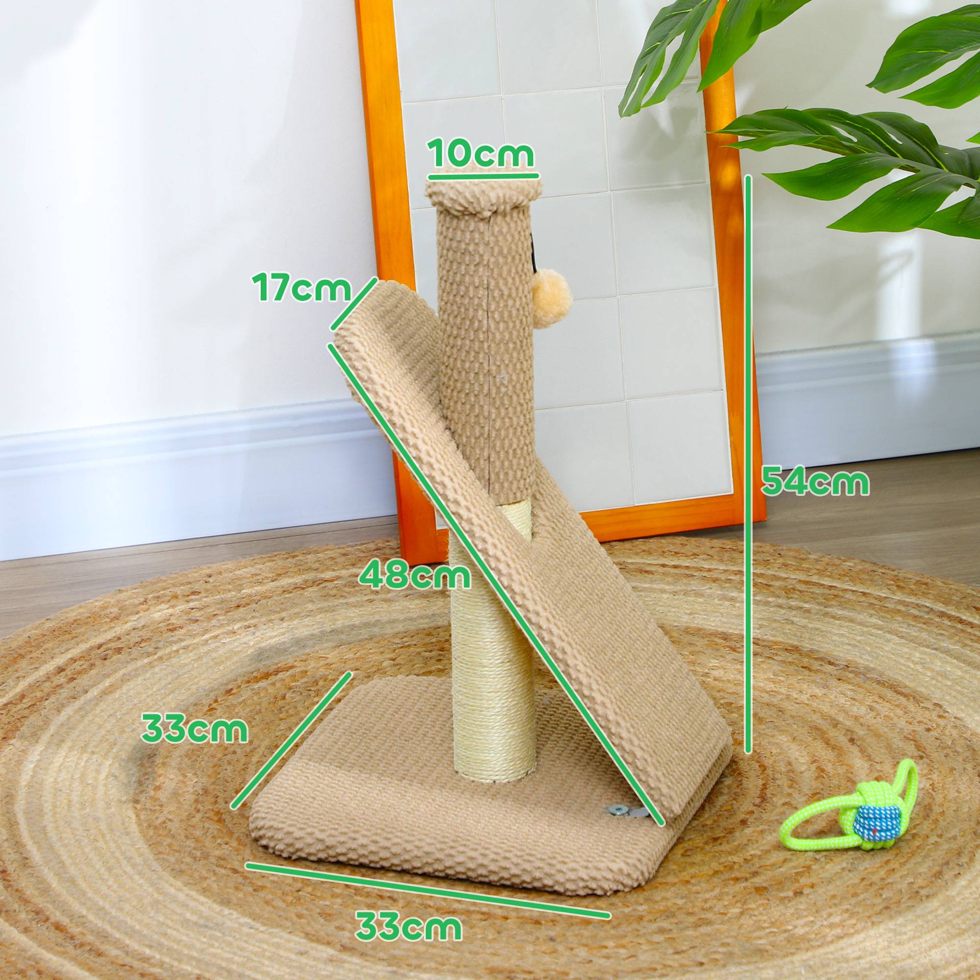 Sans Marque - Griffoir avec planche, balle, texture picot/sisal, 54 cm, Brun clair - Image 5