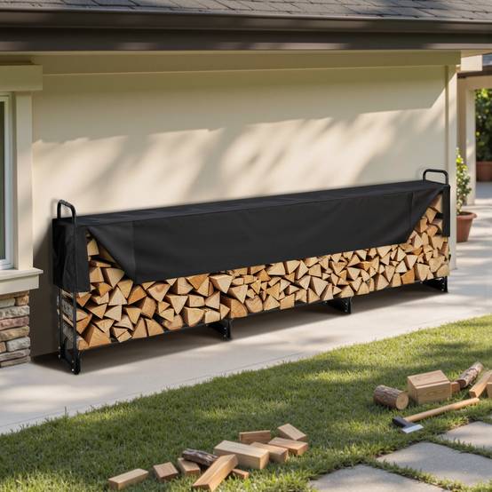 VEVOR Range-Bûches Extérieur 386x36x117 cm, Abri Bois avec Couverture Imperméable 600D Oxford. - Image 8