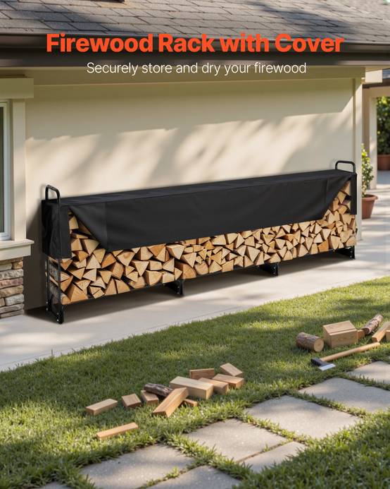 VEVOR Range-Bûches Extérieur 386x36x117 cm, Abri Bois avec Couverture Imperméable 600D Oxford. - Image 2