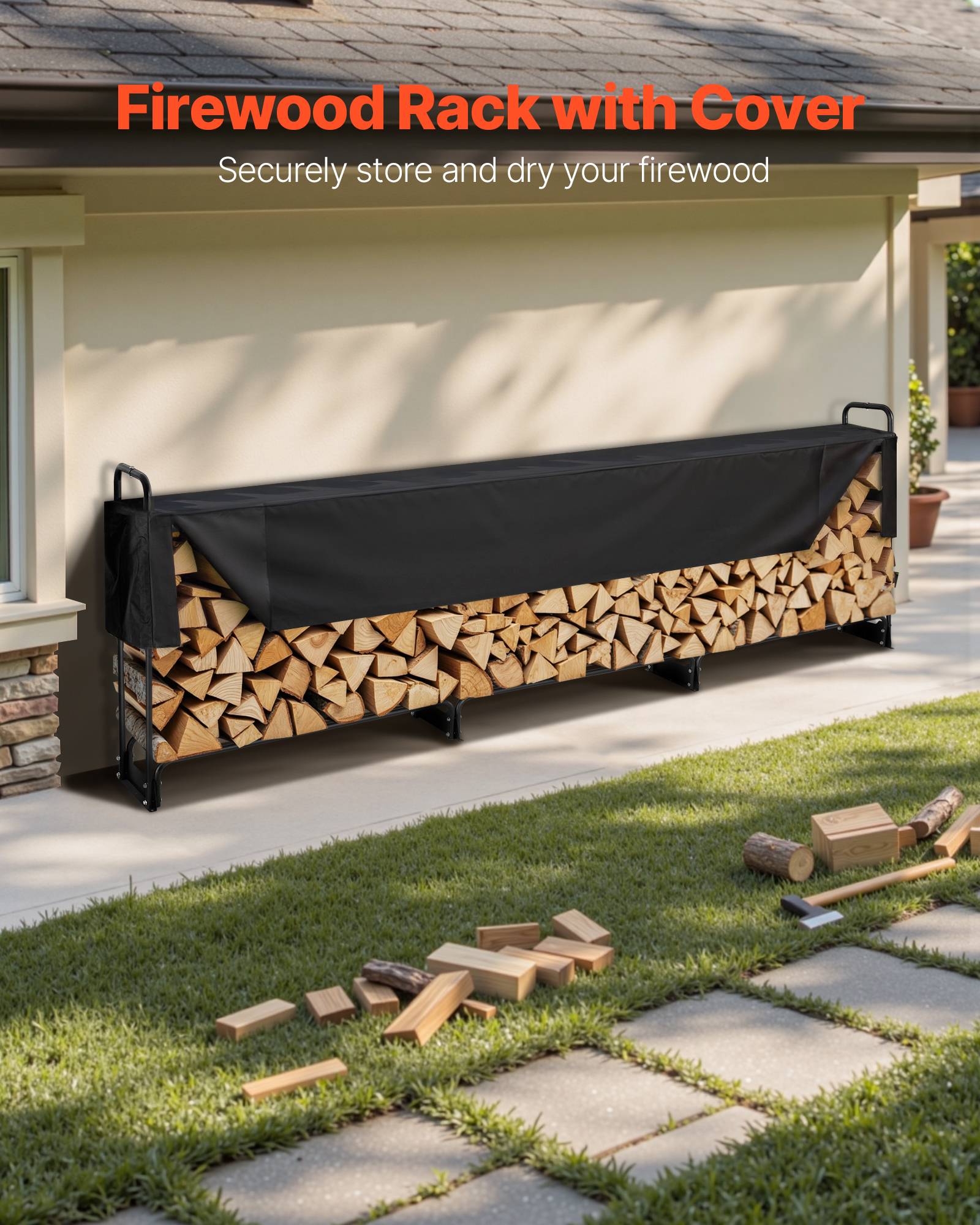VEVOR Range-Bûches Extérieur 386x36x117 cm, Abri Bois avec Couverture Imperméable 600D Oxford. - Image 2