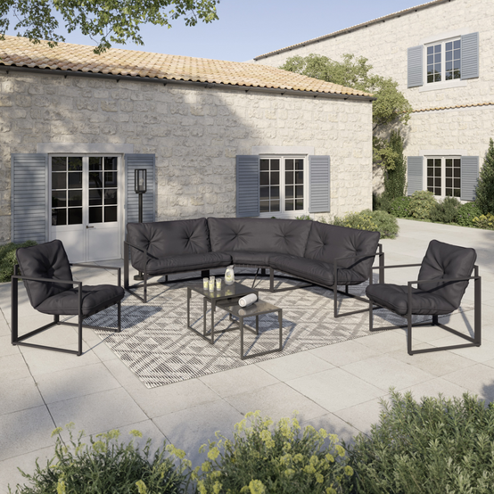 Salon de jardin bas NAIROBI 8 places salon d'angle en acier gris anthracite - Image 1
