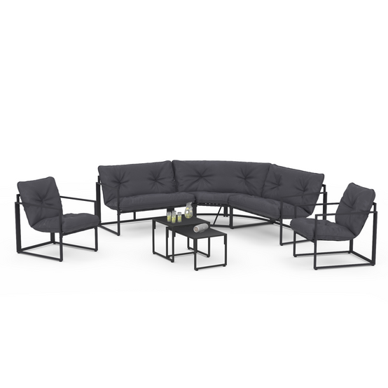 Salon de jardin bas NAIROBI 8 places salon d'angle en acier gris anthracite - Image 2