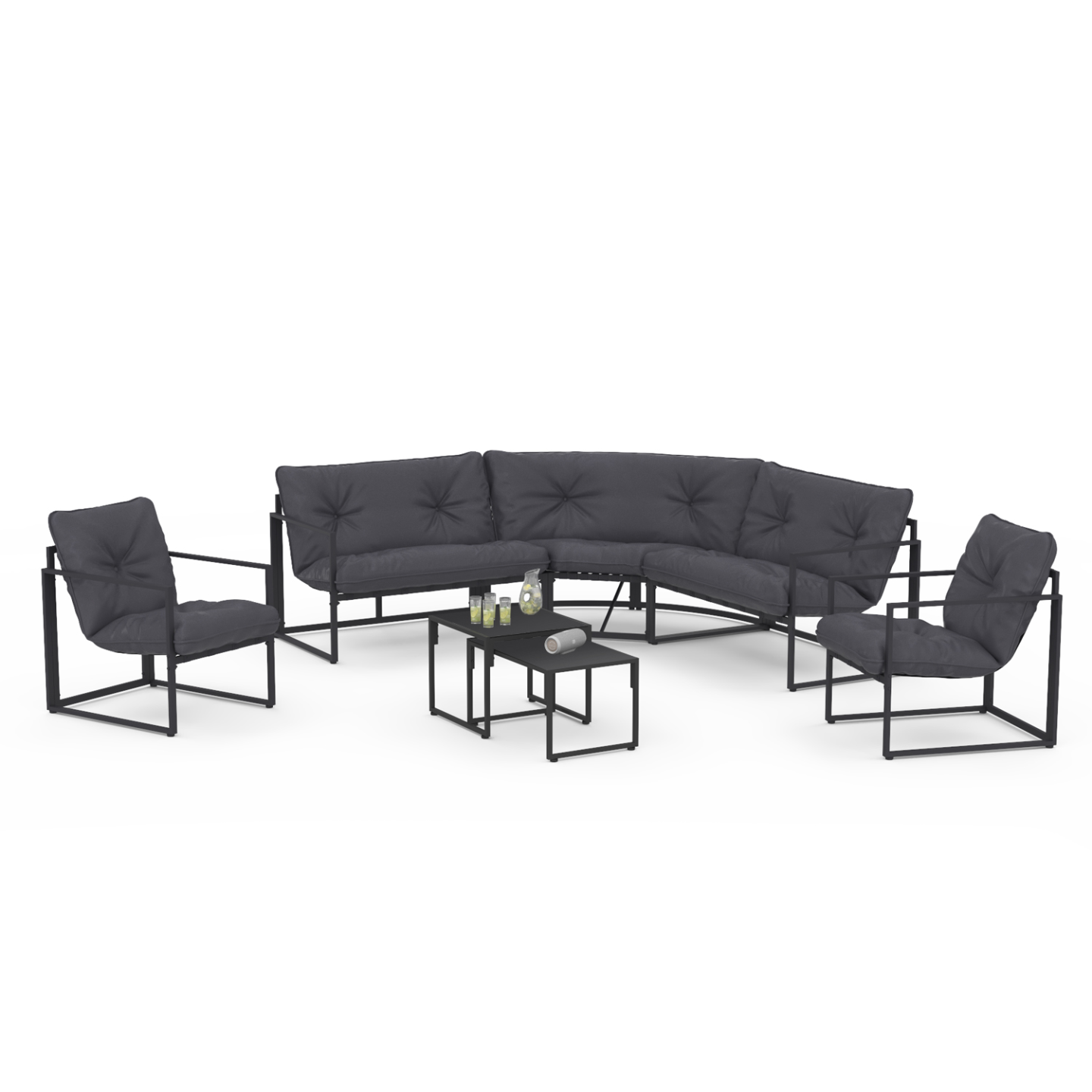 Salon de jardin bas NAIROBI 8 places salon d'angle en acier gris anthracite - Image 2
