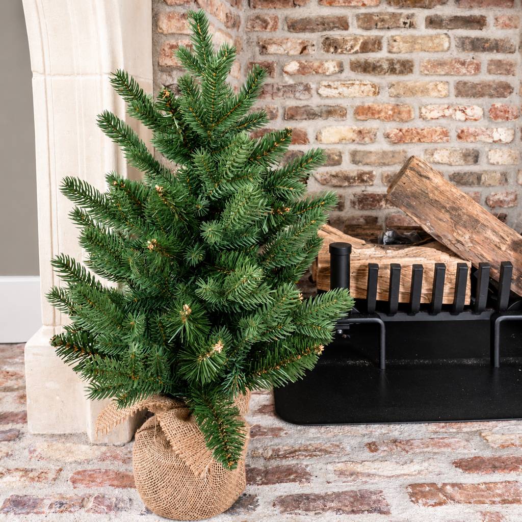 Petit sapin de Noël artificiel de table 60 cm avec pot en jute - Épicéa commun - Little Grove - Image 2
