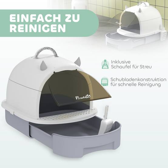 Maison de toilette plastique pour chats de 5kg anti-odeurs et tiroir gris 52x40,5cm - ComfortXL Outdoor Living - Image 7