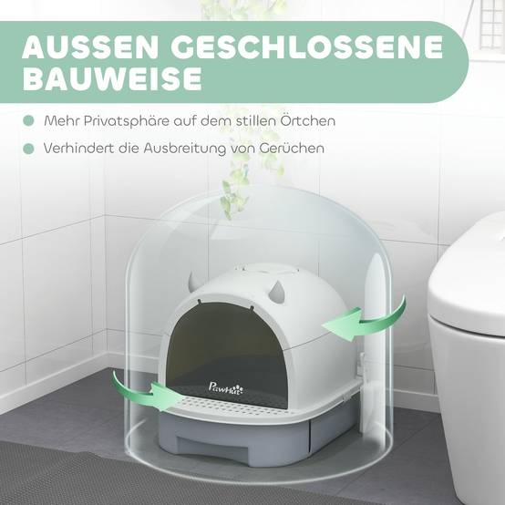 Maison de toilette plastique pour chats de 5kg anti-odeurs et tiroir gris 52x40,5cm - ComfortXL Outdoor Living - Image 6