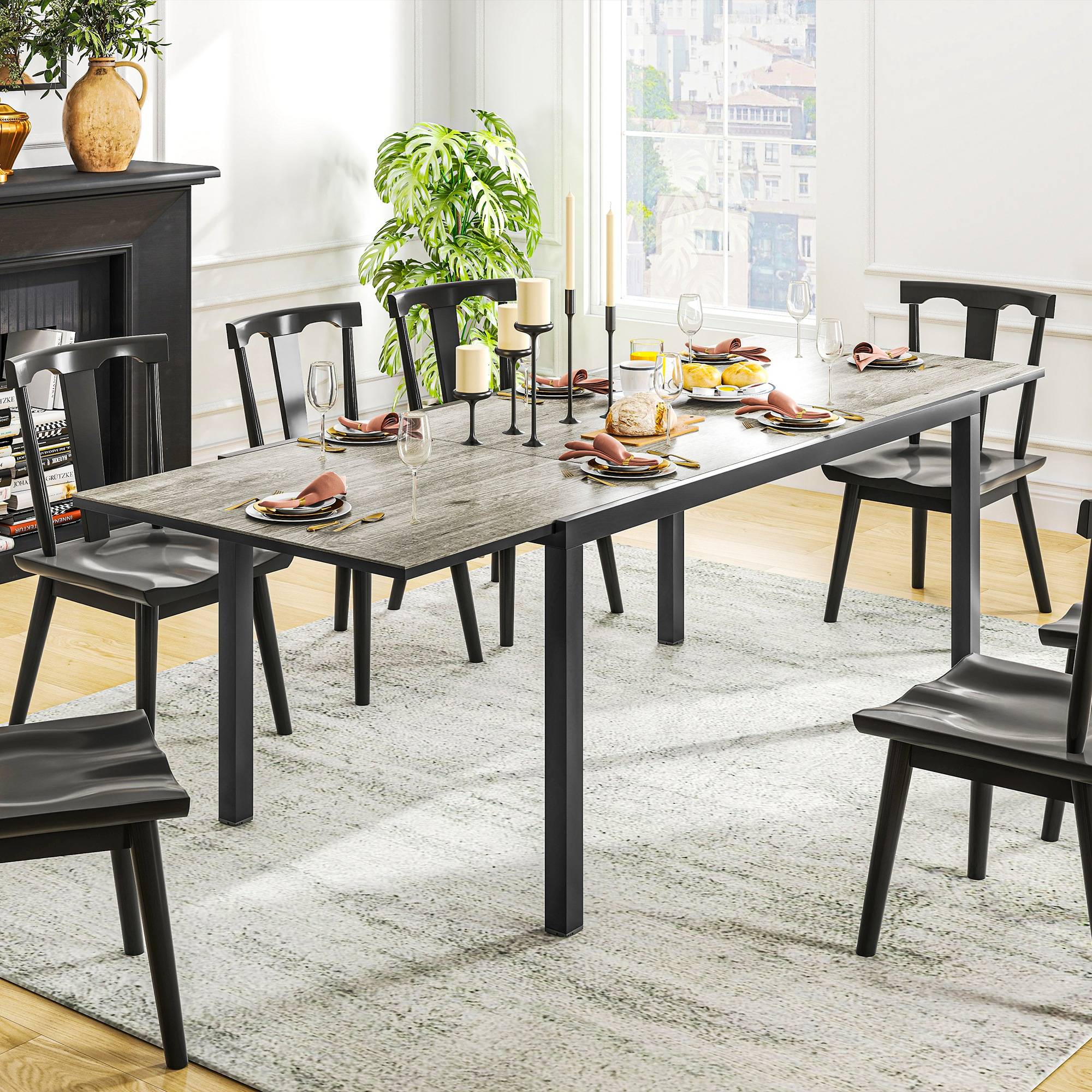 Table de jardin extensible table d'extérieur 6 - 8 personnes bordure en aluminium et structure en acier 160/240 cm gris - Image 10