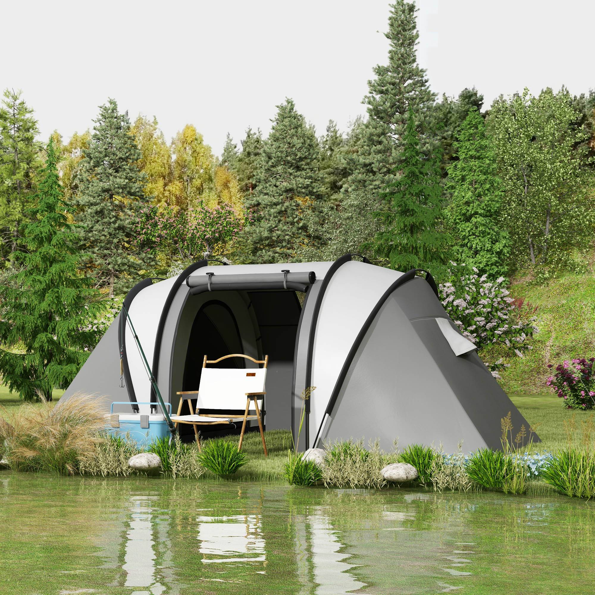 ComfortXL - Tente familiale 4-5 personnes polyester 3000 mm camping 2 chambres 450 x 220 x 180 cm gris - ComfortXL Outdoor Living - Image 3