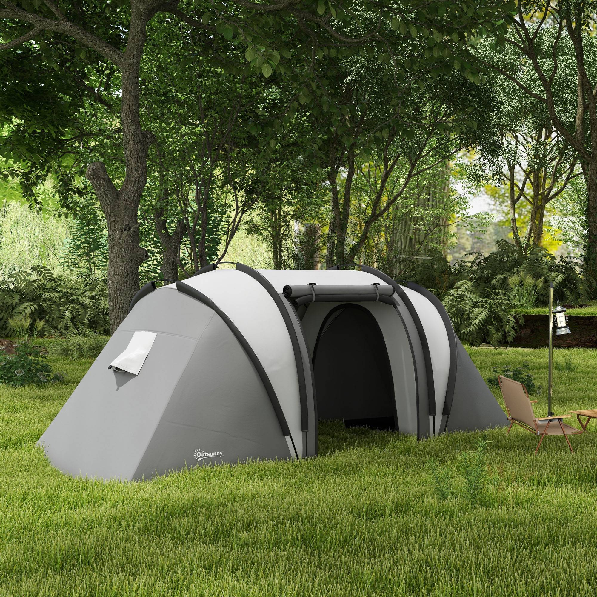 ComfortXL - Tente familiale 4-5 personnes polyester 3000 mm camping 2 chambres 450 x 220 x 180 cm gris - ComfortXL Outdoor Living - Image 4