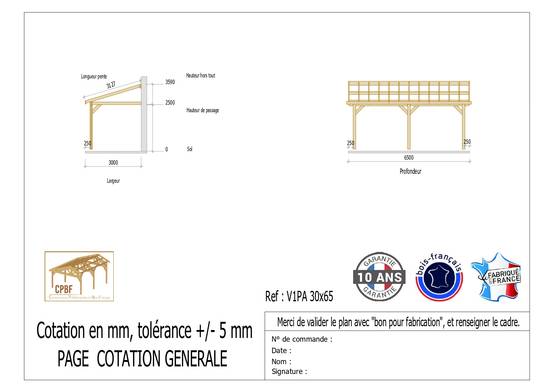 Cpbf Charpentes - Carport adossé une pente 300cmx650cm, bois DOUGLAS Français (Charpente en bois-auvent-abri voiture) 20 m². Garantie 10 ans - Image 2