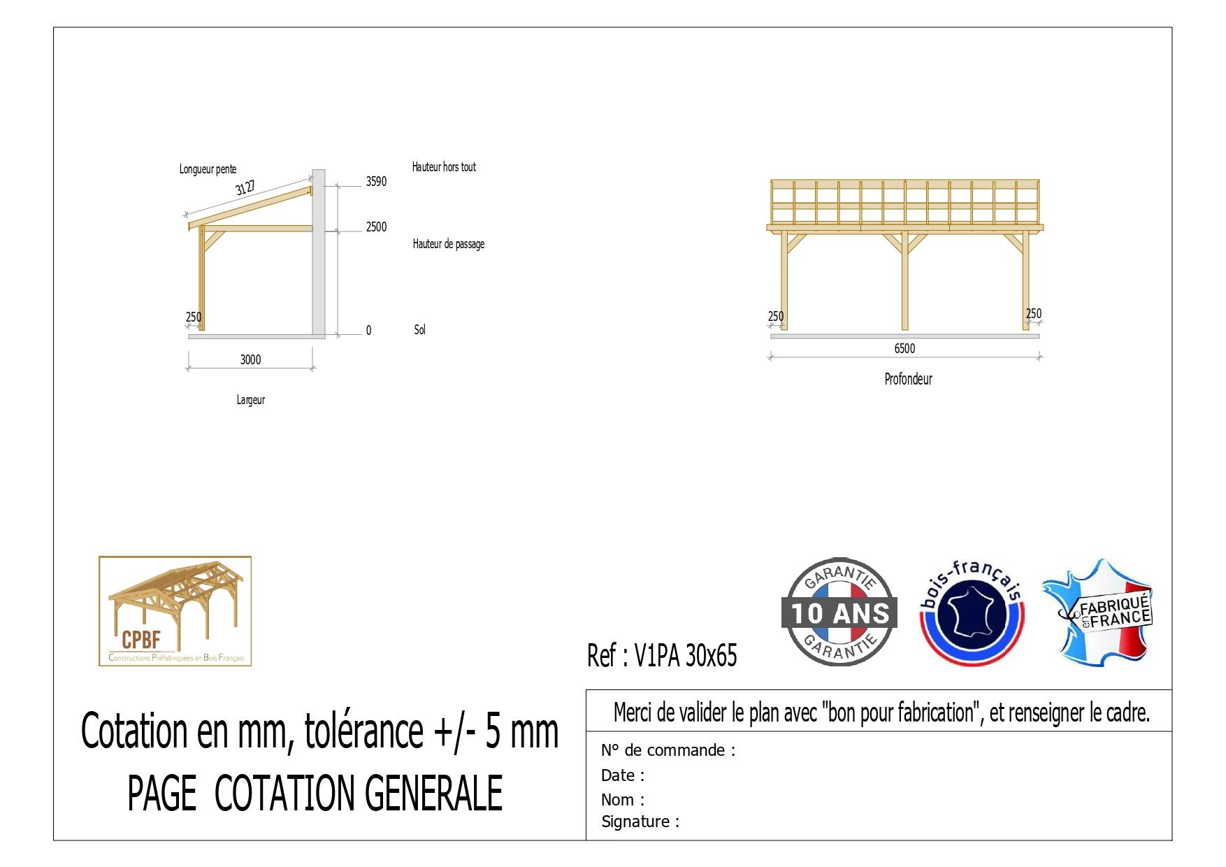 Cpbf Charpentes - Carport adossé une pente 300cmx650cm, bois DOUGLAS Français (Charpente en bois-auvent-abri voiture) 20 m². Garantie 10 ans - Image 2