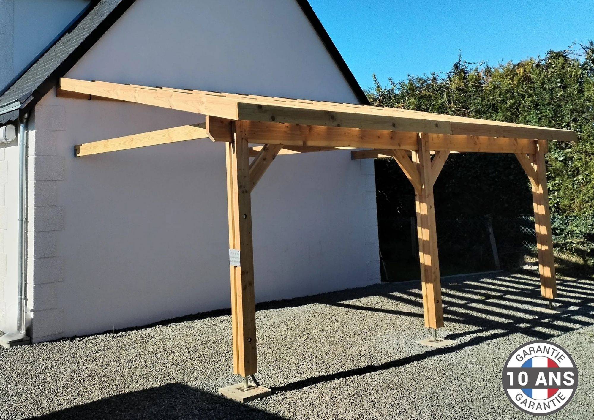 Cpbf Charpentes - Carport adossé une pente 300cmx650cm, bois DOUGLAS Français (Charpente en bois-auvent-abri voiture) 20 m². Garantie 10 ans - Image 1