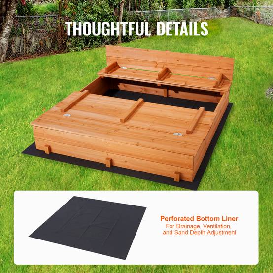 Vevor - VEVOR Bac à sable bois naturel, 1330x1200x430 mm. Banquettes pliables, doublure. Pour jardin, 3-12 ans. - Image 6