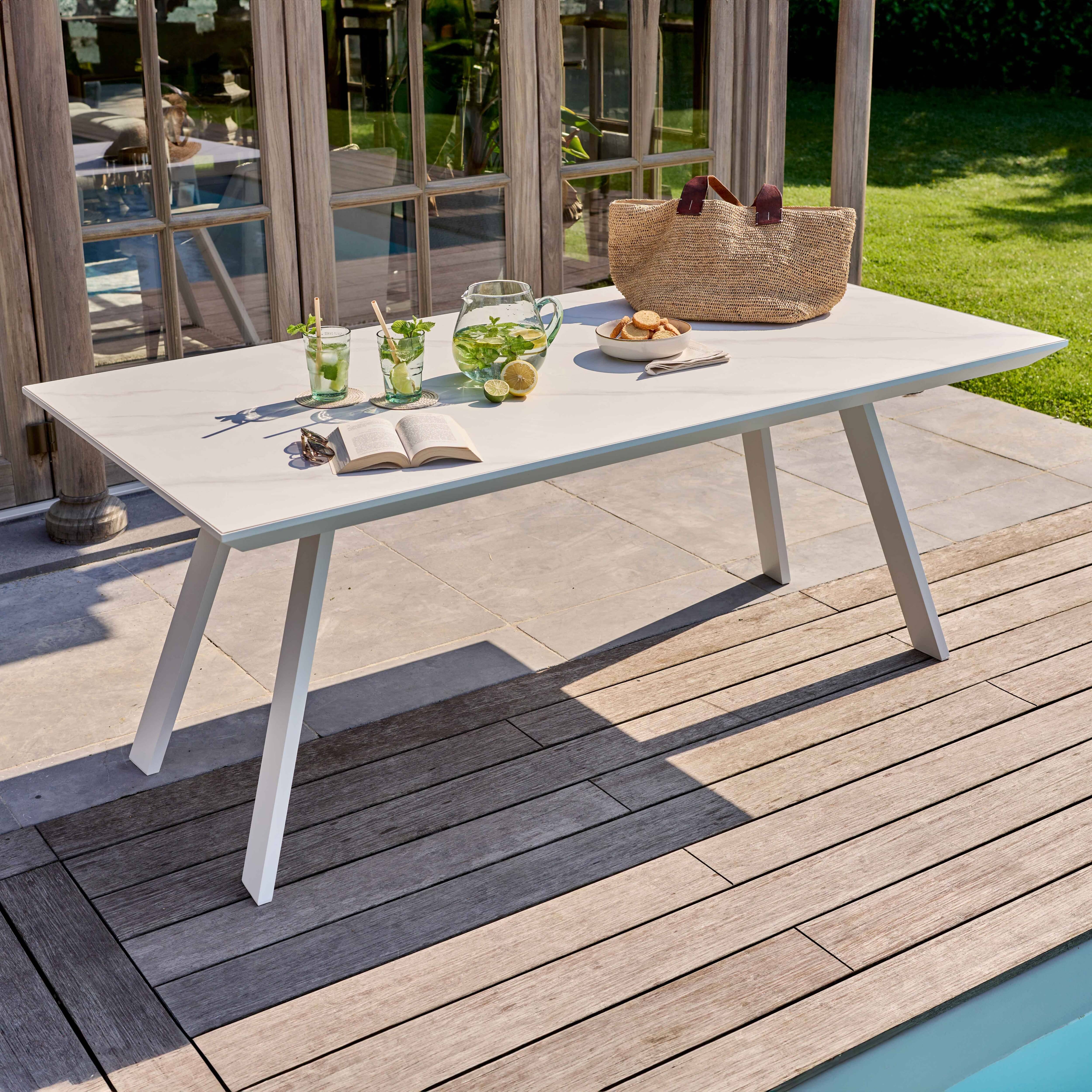Oviala - Table de terrasse rectangulaire marbre blanc Samoa - Oviala - Image 2