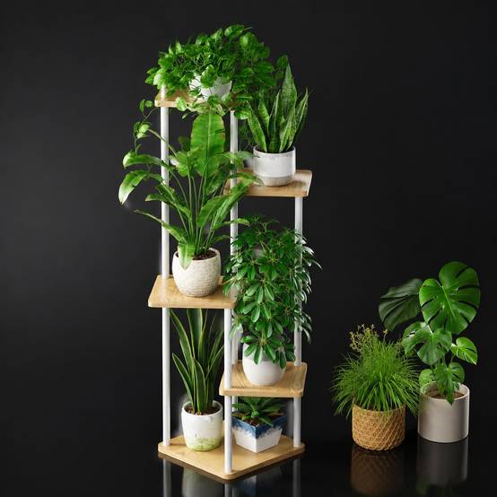 Support Plantes Multiniveaux Métal et MDF Élégant Économiseur d'Espace Facile à Monter - Image 4