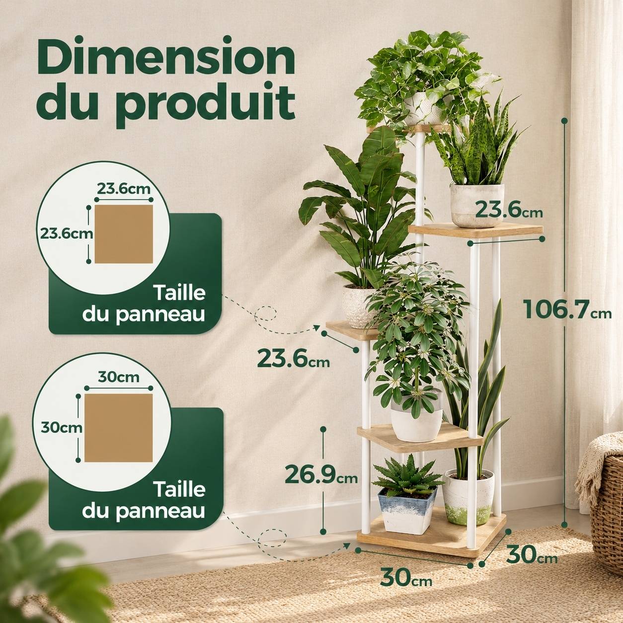 Support Plantes Multiniveaux Métal et MDF Élégant Économiseur d'Espace Facile à Monter - Image 5