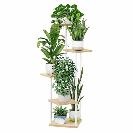 Support Plantes Multiniveaux Métal et MDF Élégant Économiseur d'Espace Facile à Monter - Image 1