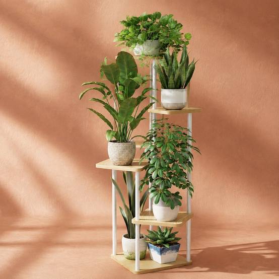 Support Plantes Multiniveaux Métal et MDF Élégant Économiseur d'Espace Facile à Monter - Image 3