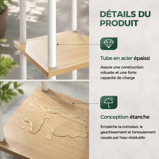 Support Plantes Multiniveaux Métal et MDF Élégant Économiseur d'Espace Facile à Monter - Image 6