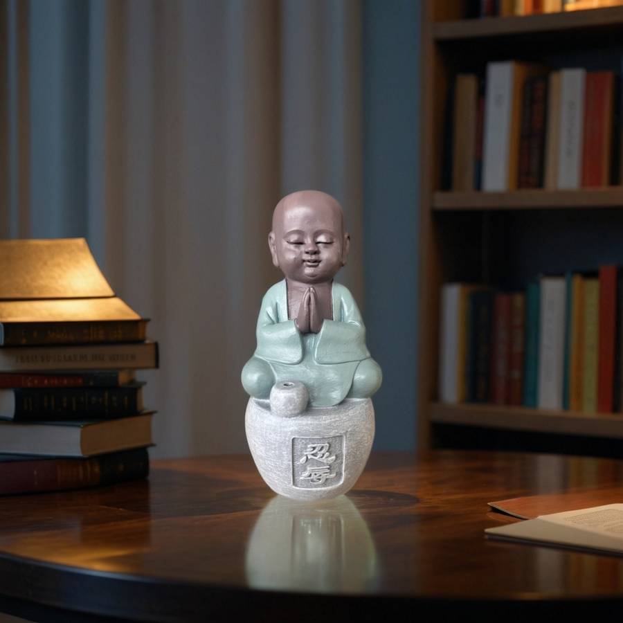 Zen Light - Statue Bouddha Porte-Encens Tolérence - Bonze Sérénité-Ambiance Zen et Relaxante-Calligraphie Feng Shui-Idée Cadeau-H14cm–Zen'Light - Image 10