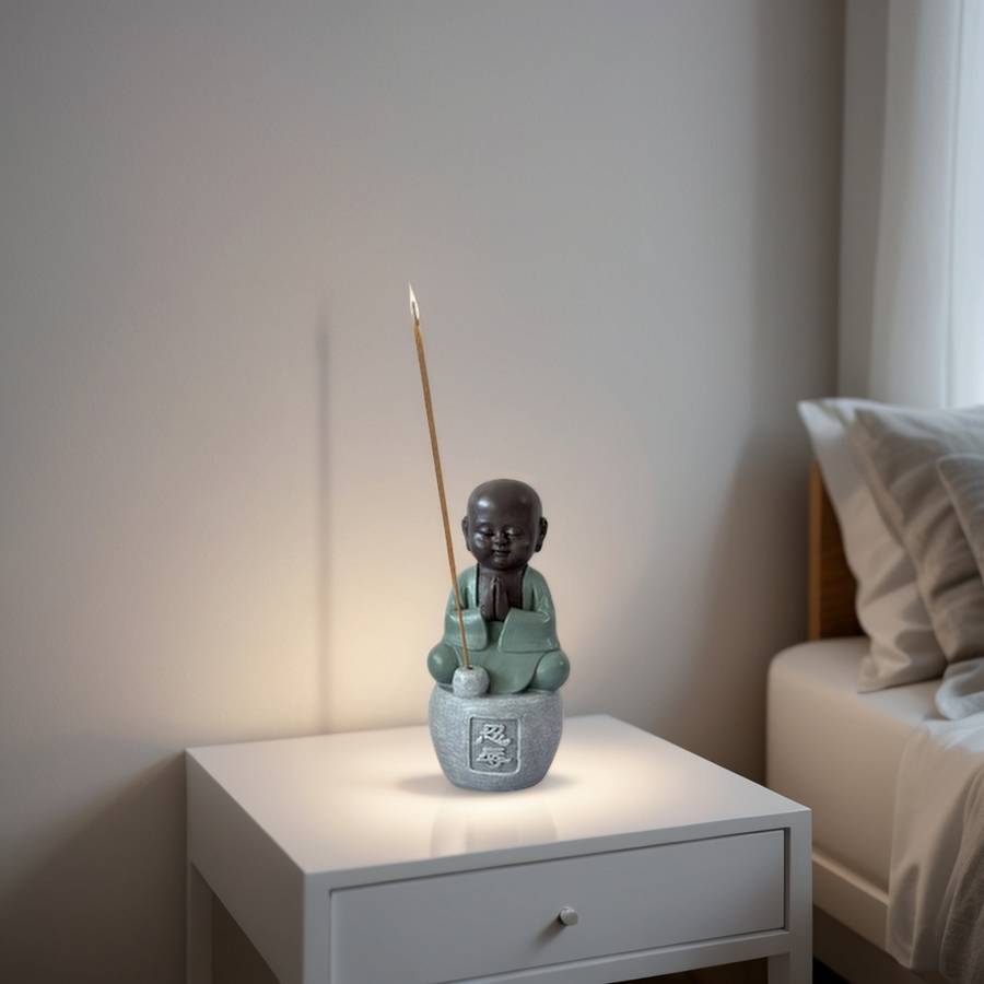 Zen Light - Statue Bouddha Porte-Encens Tolérence - Bonze Sérénité-Ambiance Zen et Relaxante-Calligraphie Feng Shui-Idée Cadeau-H14cm–Zen'Light - Image 5